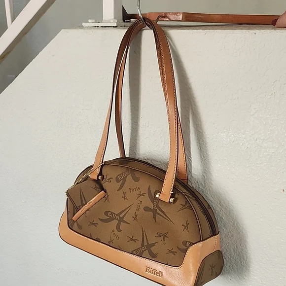 LeTour Eiffel Vintage Elegant Tan and Brown Shoulder Bag - Picture 3 of 16